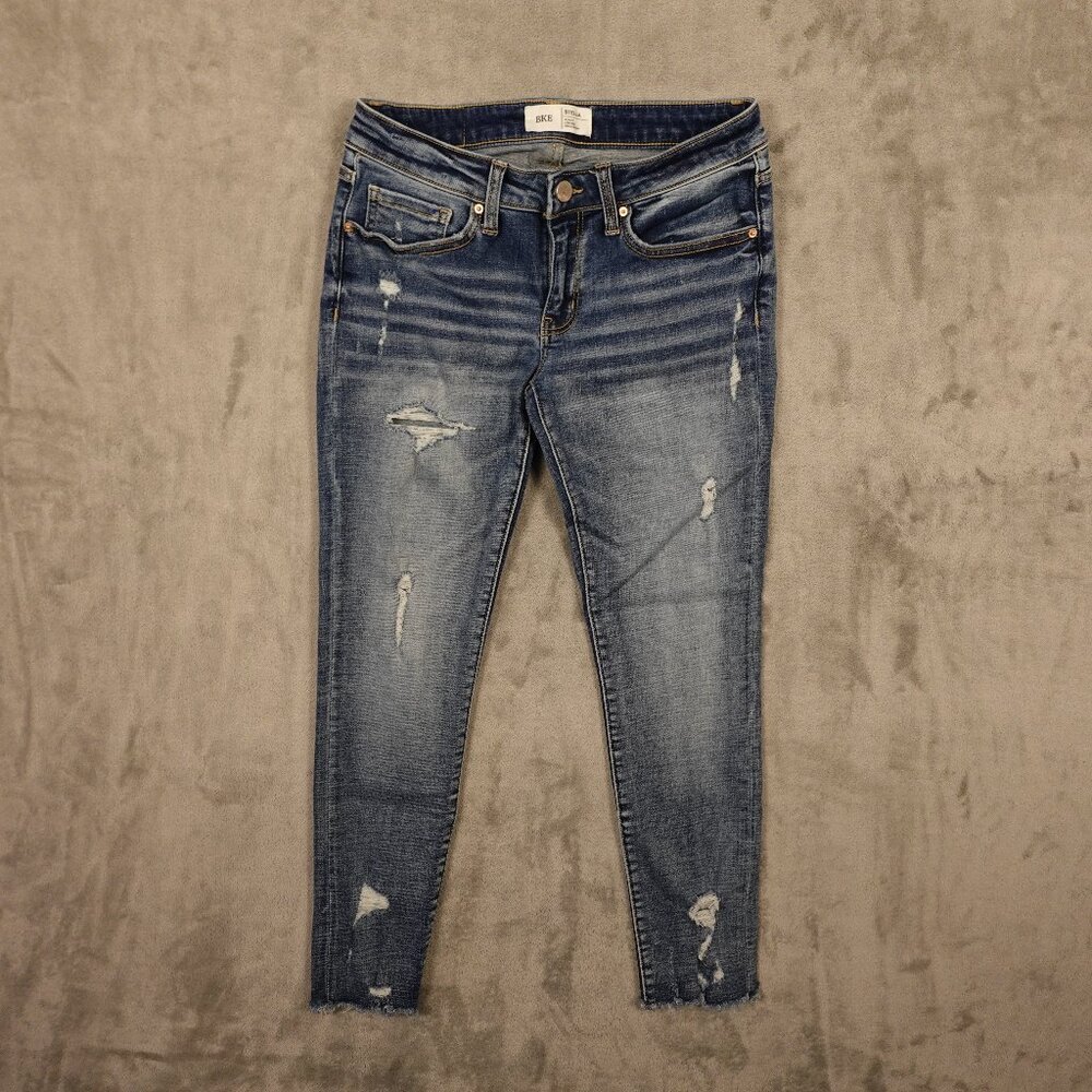 BKE Stella Slim Fit Low Rise Ankle Skinny Jeans Women’s 28 Distressed Frayed Hem